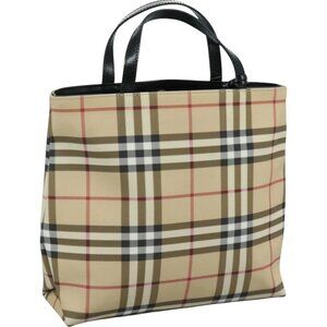 BURBERRY Nova Check Hand Bag PVC Beige Auth